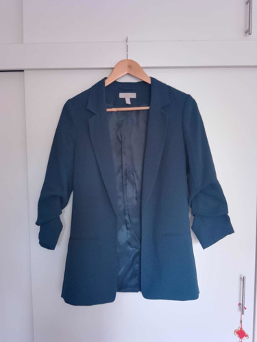 Chaqueta Larga Mangas 3/4 Fruncida H&m, Azul Talle 34/xs