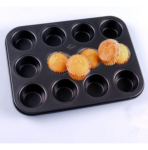 Molde De Teflón Muffins X12 Cupcake Repostería Antiadherente Negro