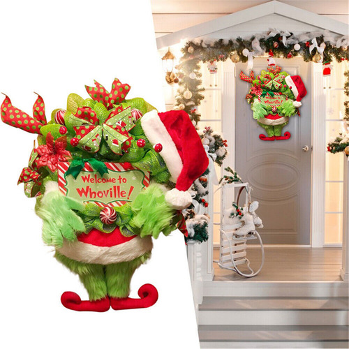 Para Corona Navidad 40 Cm, Guirnalda Felpa Grinch, /