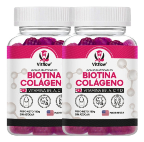 2 Gomas Biotina Crece Pelo Uñas - g a $42032