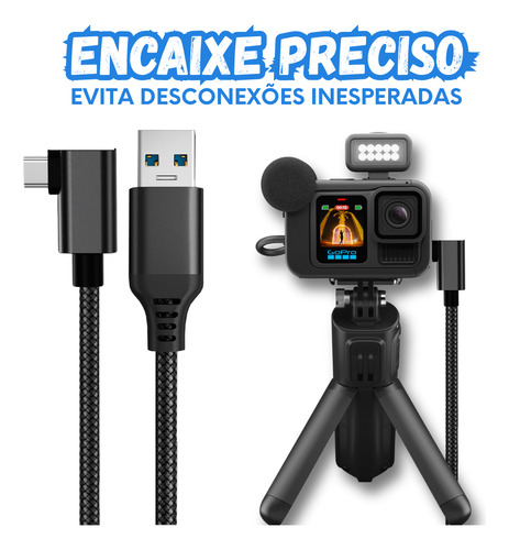 Cabo Usb-c 5 Metros Para Gopro Hero 10 11 12 13