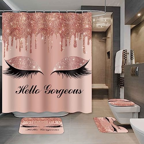 Juego De Cortina De Baño Hola Preciosa, Set De Baño Rosa Con