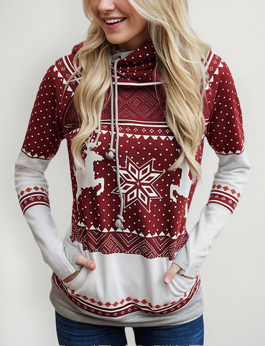 Sudadera Casual Con Capucha Y Estampado Navideño Para Mujer