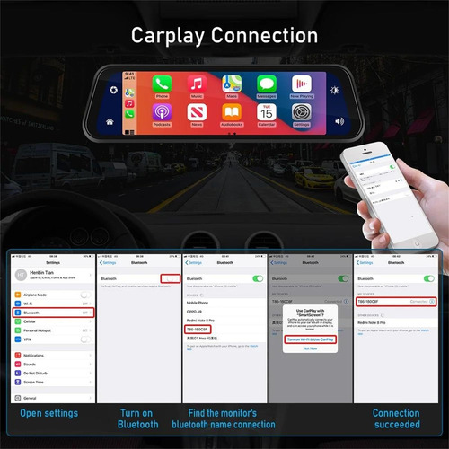 Dash Cam Mirror Camera Tela Sensível Ao Toque De 9,66