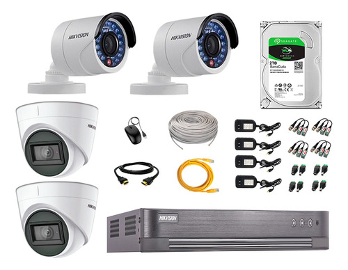 Kit 4 Cámaras Seguridad Full Hd Hikvision 2 Camaras Audio