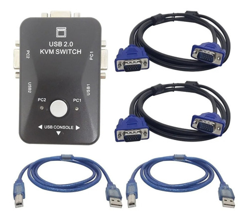 Chaveador Kvm Usb Switch 2 Portas 2pcs Vga/kit C/4 Cabos