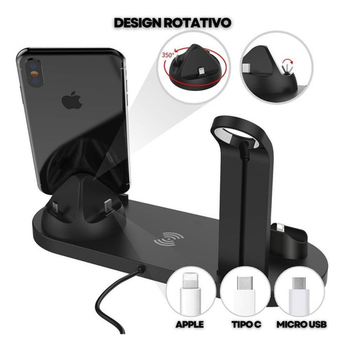 Base De Carregamento Indução 7 Em 1 Para Iphone E Smartphone Preto