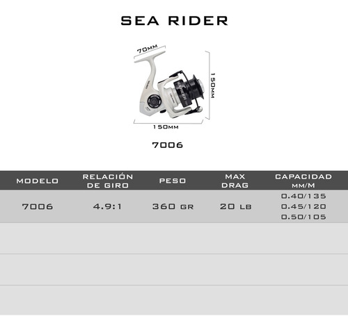 Imagen 6 de 7 de Reel Caster Sea Rider 7006 Pesca Variada Río Mar 6 Rulemanes