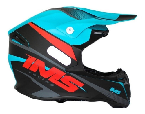 Capacete Ims Esportivo Off Road Trilha Motocross Ventilado Cor Azul-Vermelho Tamanho do capacete 56