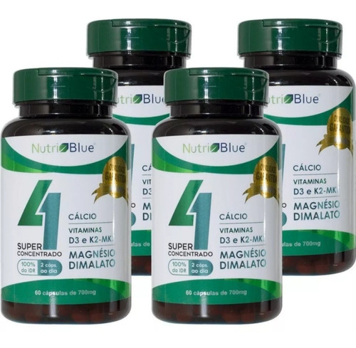 4 Magnésio Dimalato + Cálcio + K2 + D3 Nutriblue Original