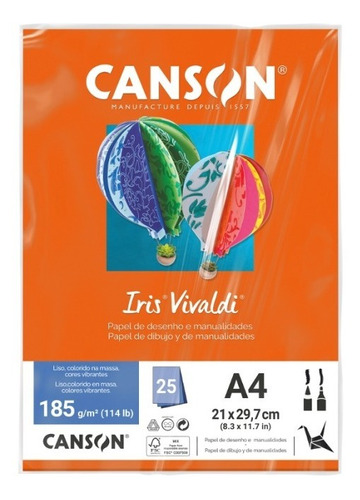 Papel Canson Iris Vivaldi A4 185g Laranja 25 Folhas