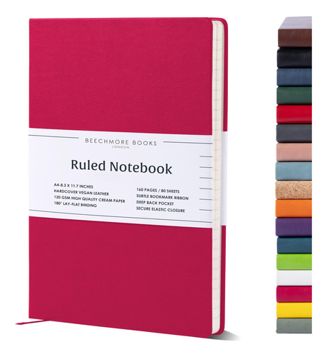 Beechmore Books Cuaderno Rayado  Xl A4 Rosa 160 Paginas Ray