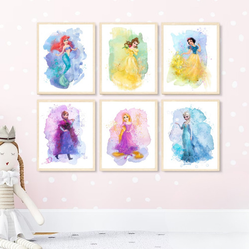 Set X6 Cuadros Completos Princesas Sirenita Bella Elsa 23x33
