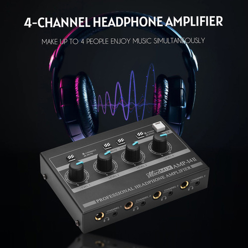 Amplificador De Audífonos Amp-14 De 4 Canales Estéreo Comp