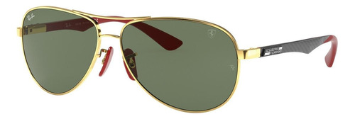 Anteojos de sol Ray-Ban Carbon Fibre Scuderia Ferrari Collection Standard con marco de fibra de carbono color polished gold, lente green clásica, varilla gold/black/red de fibra de carbono - RB8313M