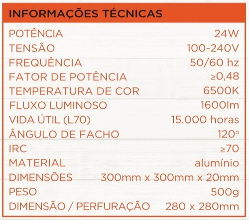 Painel Led Slim Embutir 24w Branca Quadrado - Black + Decker