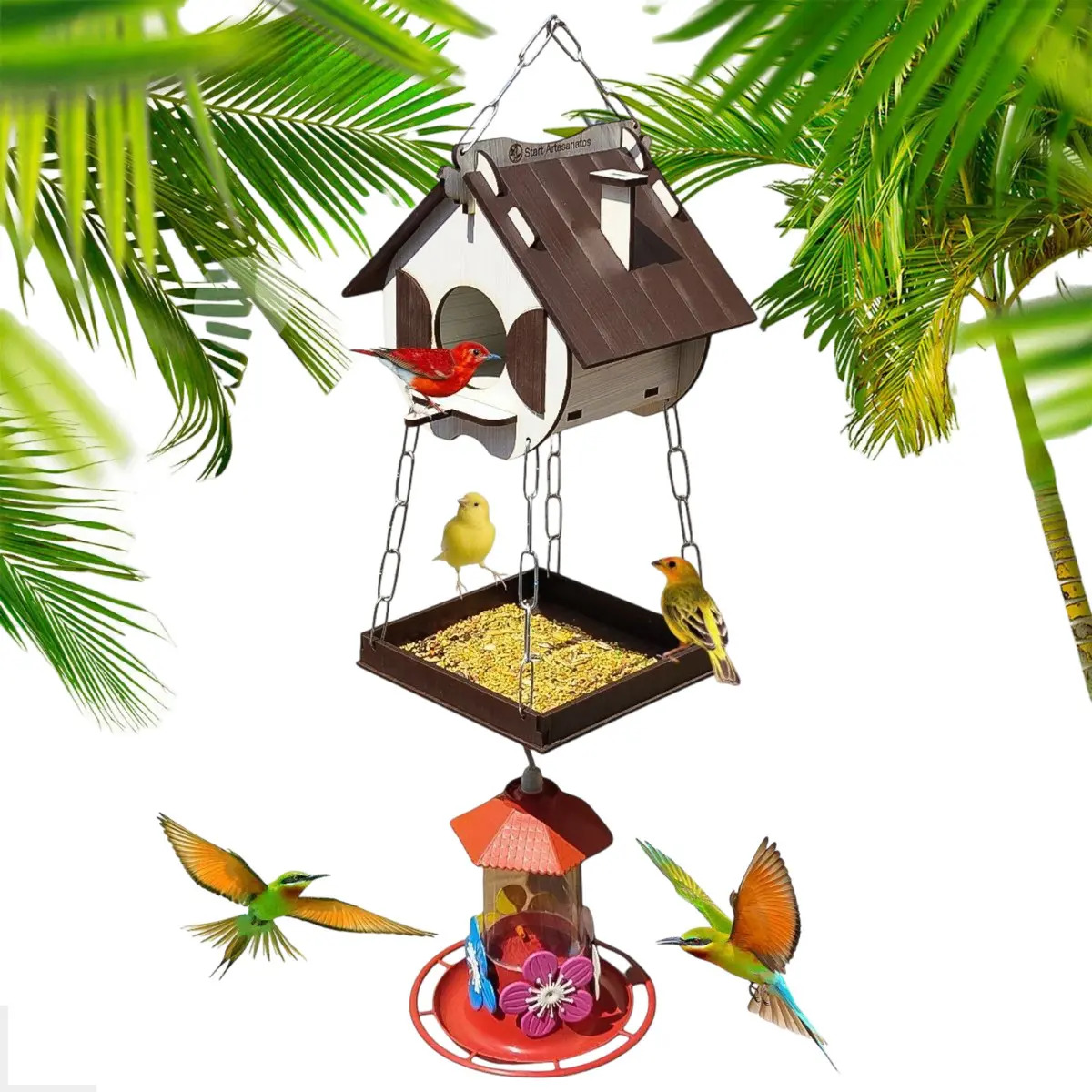 Comedouro Casinha De Passarinho Beija Flor Bebedor Cor Branco