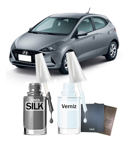 Tinta Tira Risco Automotiva Hyundai Hb20 2015 Cinza Silk