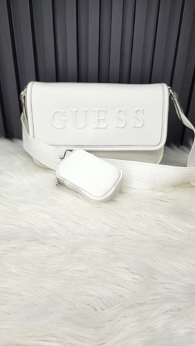 Crossbody Guess Sf941072 Nueva 100 % Original Sin Etiqueta Blanco Lisa Níquel Blanco