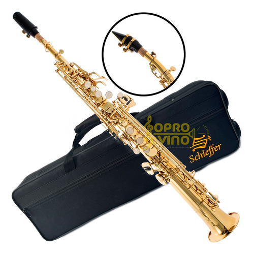 Sax Soprano Reto Corpo E Chvs Laqueado C/ Estojo Schieffer