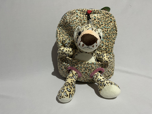 Mochila Infantil De Pelúcia Onça Mochilinha Lavável 32cm Cor Rosa