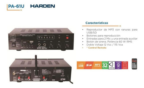 Radio Reproductor Con  Amplificador Usb/sd/bt Pa61u