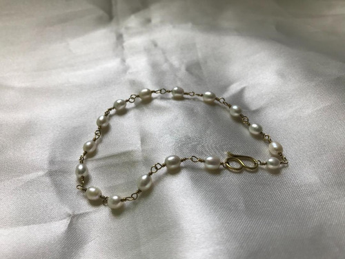 ##072p - Pulseira Em Ouro 18k C Perolas - 19cm Compr