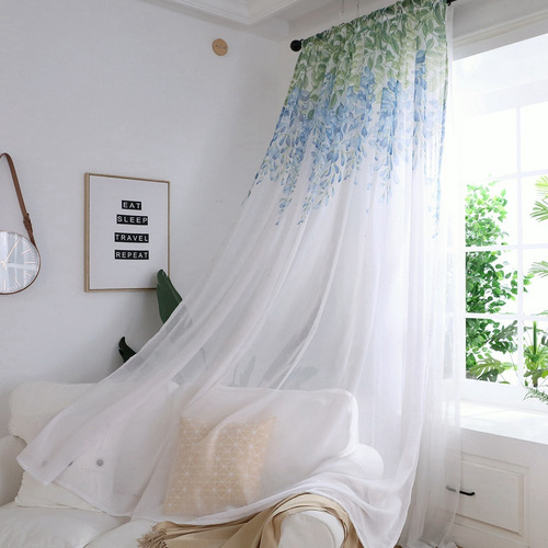 Valance De Voile Polyester Para Ventana, Dormitorio O Sala Azul