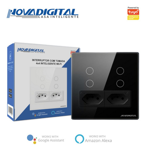 Interruptor Inteligente Wifi 4 Teclas Com Tomada Novadigital