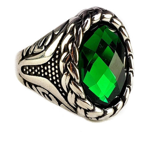 Anillo Estilo Turco Elegante De Lujo Verde Acero Inoxidableh