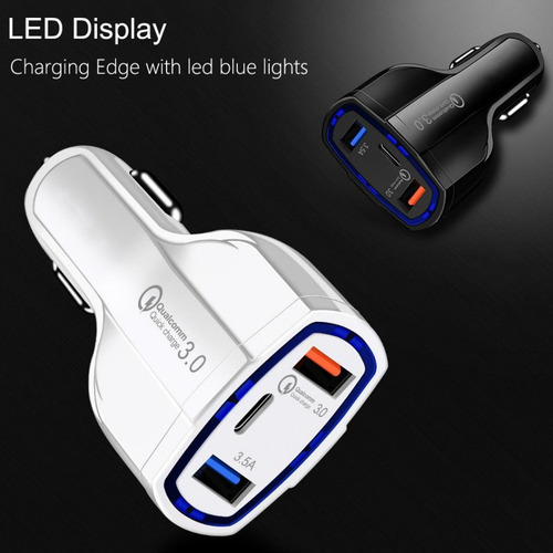 Cargador Usb De Auto Carga Rapida 2 Puertos 1 Tipo C Qc 3.0®