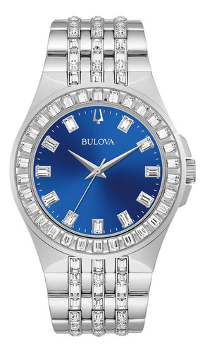 Reloj Bulova 96a254 De Cuarzo De 3 Manos Del Cristal , Cri Color de la correa Plata Color del bisel Acero inoxidable Color del fondo Azul