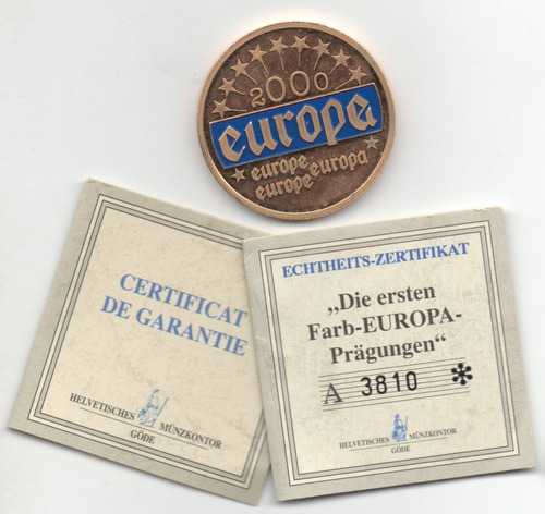Medalla Union Europea Bandera Año 2000 Cu/ni Bañado En Oro
