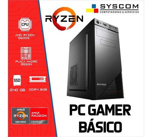 Imagen 1 de 1 de Pc Gamer Basica Ryzen 5 5600g - 8gb - Ssd 240gb - Kit