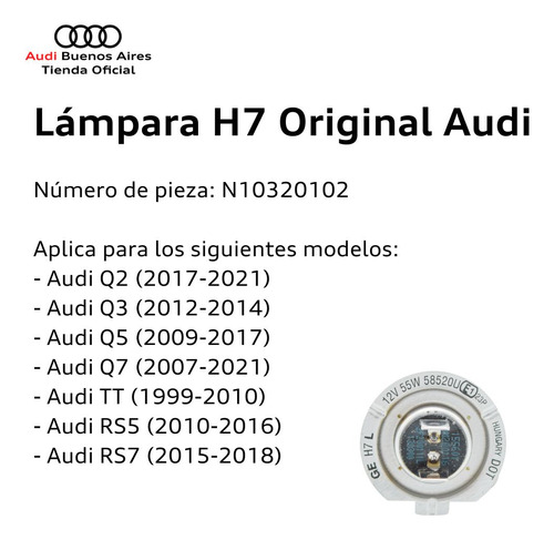 Lámpara H7 Audi A1 2011 Al 2016