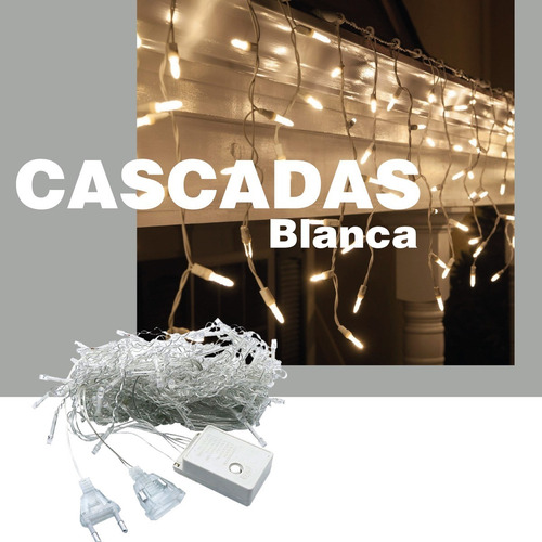 Imagen 2 de 10 de Cascada Color Blanca Led 2,30 / Con 160 Luces