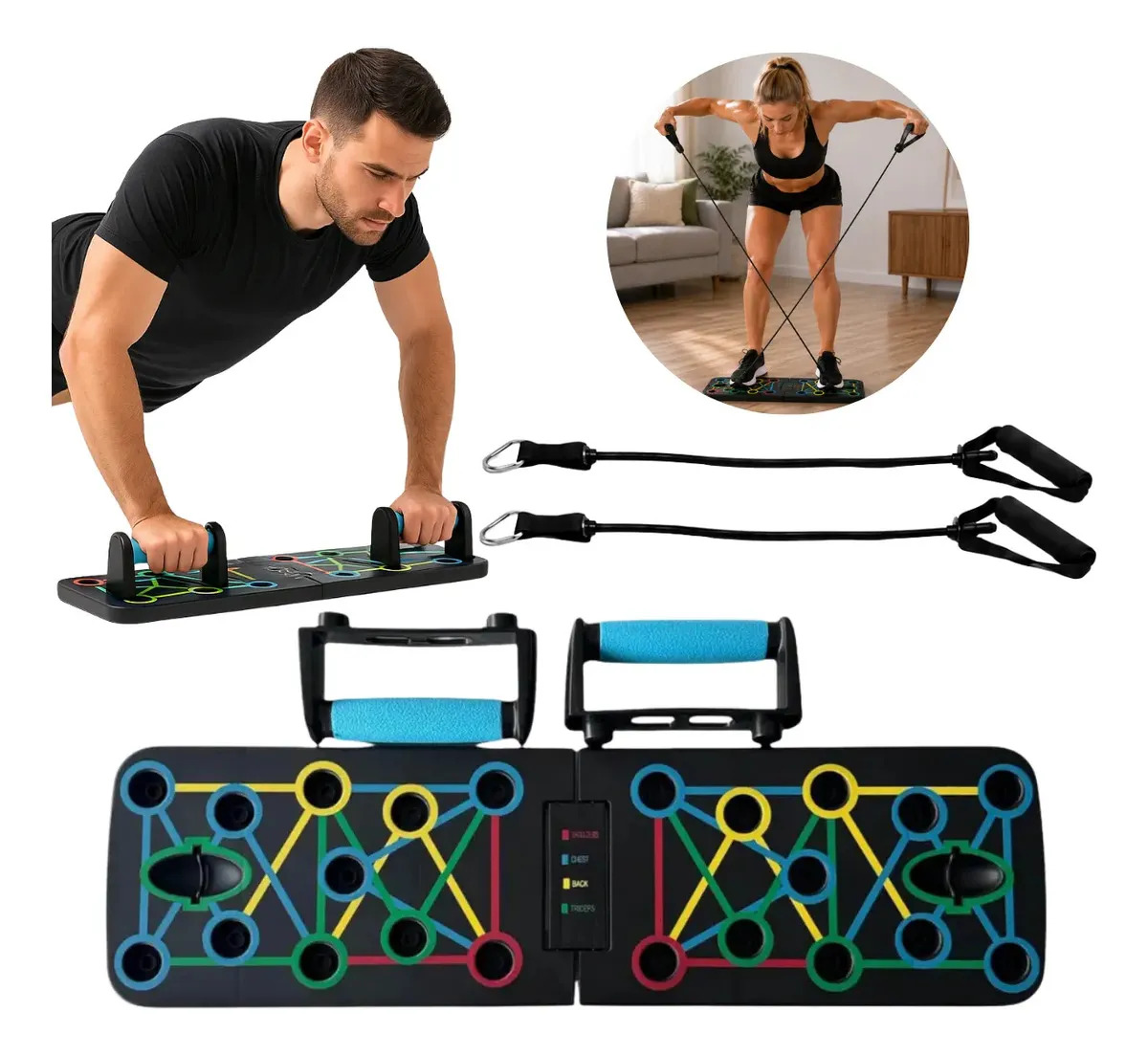 Prancha Apoio Flexão De Braço com Elástico Suporte Musculação Treino Resistencia Peito Costas Biceps ÓH CÉUS Aletronix
