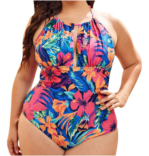 Mujer Gorda De Moda Para Mujer, Talla Grande, Flores, Hojas,