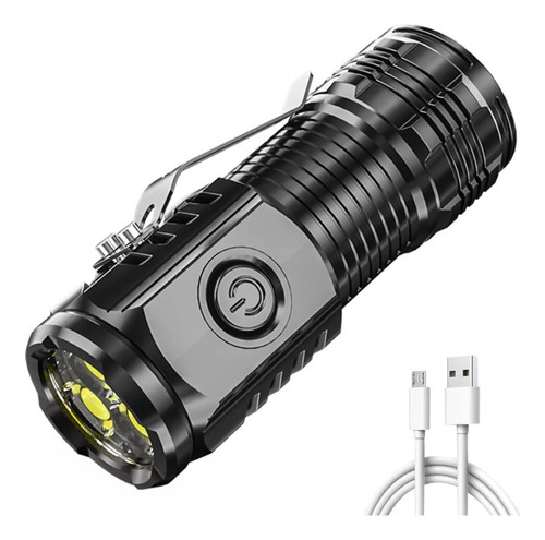 Mini Linterna Táctica Clip Molle 3 Led - Recargable Usb Blanco Negro