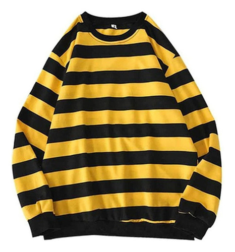 Sudadera Para Hombre De Invierno Con Cuello Redondo Y Rayas