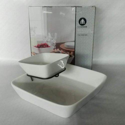 Boquitero De Porcelana 3 Piezas; 2 Tazones Y Rack.nueva. Ma