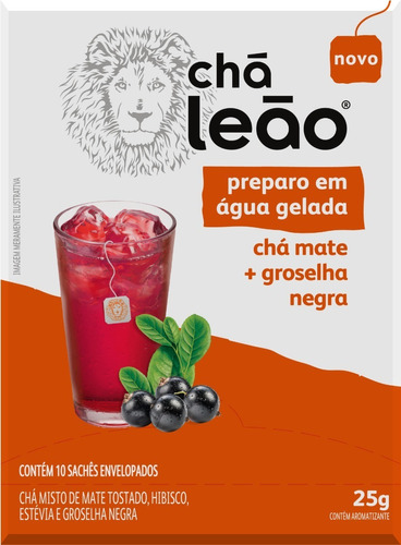 Chá Leão Água Gelada - Chá Mate Com Groselha Negra 10 Sachês