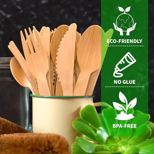 Cubiertos Desechables De Bambú Biodegradable 150 Piezas