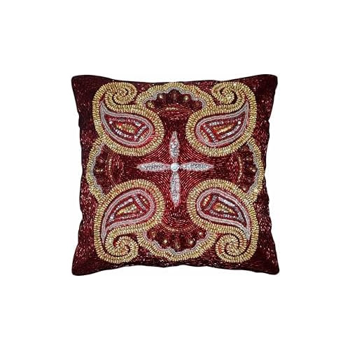 Beaded Decorative Cushion Beaded Square Cushion Cover T...