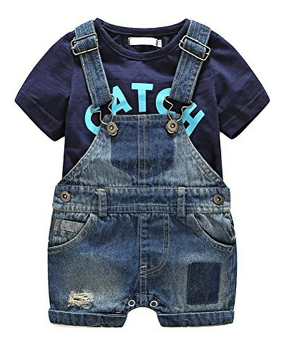 Conjunto De Romper De Jeans Para Niños Con Camiseta De Manga