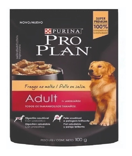 1 Pouch Pro Plan Perro Adulto De Pollo Alimento Húmedo 100gr