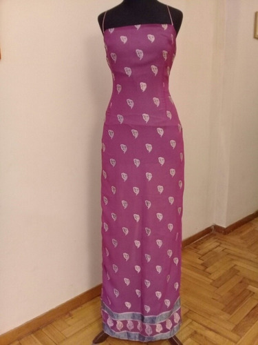 Vestido De Fiesta De Gasa Estampado Fucsia