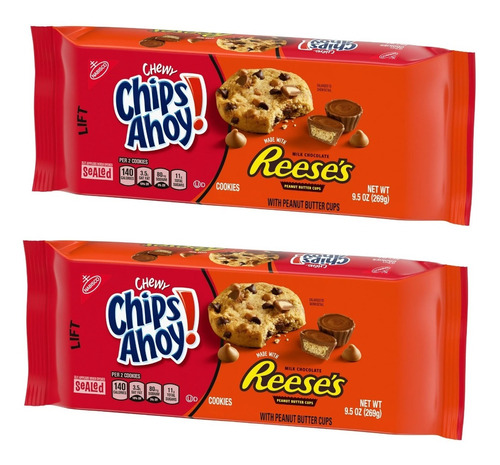 Pack 2 Galletas Chips Ahoy Chewy Reeses 269g Importadas