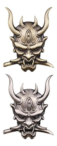 Pack-2 Fangs Samurai Metal Skull Etiqueta Engomada Del Coche