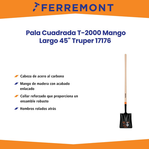 Pala Cuadrada T-2000, Mango Largo 45 , Truper 17176